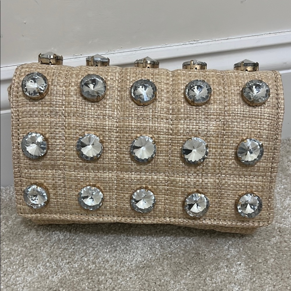 Elegant Tan Clutch with Faux Crystal Accents